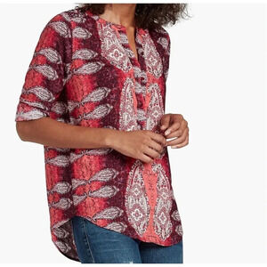 Lucky Brand Multicolored Paisley Popover Tunic Size S Women Boho 1/2 Button